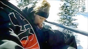 Homemade Blowjob on Ski Lift with Cum in Mouth - Amateur Porn