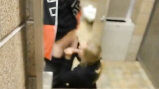 Homemade Porn Video with Busty Teens in Public Bathroom