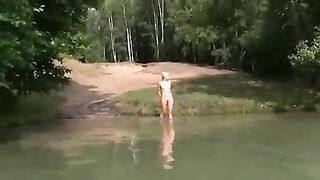 German Girlfriend Homemade Outdoor River Sex with Cum Swallowed