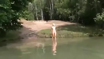 German Girlfriend Homemade Outdoor River Sex with Cum Swallowed