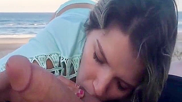 Blonde Pornstar Gets Fucked on Public Beach with Big Dick & Cums in Her Face