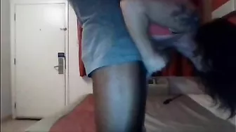 Amateur Brunette Submissive Gets Rough Homemade Interracial Doggy Sex with BBC Worship