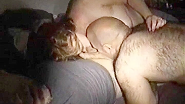 Homemade Bisexual Threesome with Bear Hubby and Wife Enjoys Cock