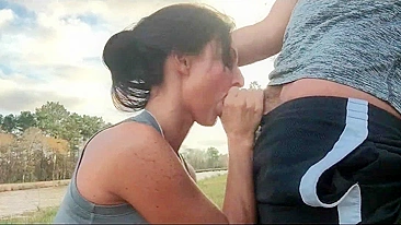 Homemade Blowjob with Cum Swallowed Outdoors