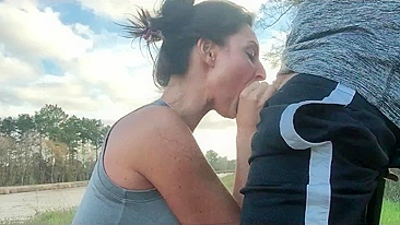 Homemade Blowjob with Cum Swallowed Outdoors