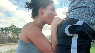 Homemade Blowjob with Cum Swallowed Outdoors