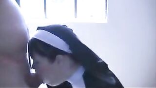 Homemade Nun Cosplay Blowjob Roleplay with Big Facials