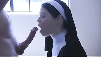 Homemade Nun Cosplay Blowjob Roleplay with Big Facials