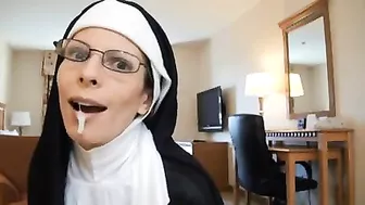 Homemade MILF Swallows Cum in Amateur Halloween Cosplay Blowjob