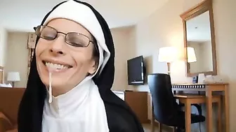 Homemade MILF Swallows Cum in Amateur Halloween Cosplay Blowjob