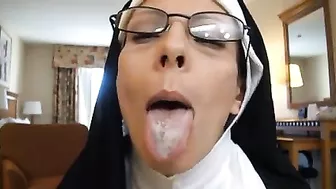 Homemade MILF Swallows Cum in Amateur Halloween Cosplay Blowjob