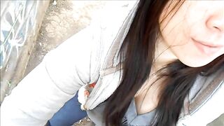 Amateur Asian Girl Gives Blowjob & Swallows Cum Outdoors