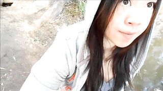 Amateur Asian Girl Gives Blowjob & Swallows Cum Outdoors