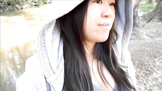 Amateur Asian Girl Gives Blowjob & Swallows Cum Outdoors