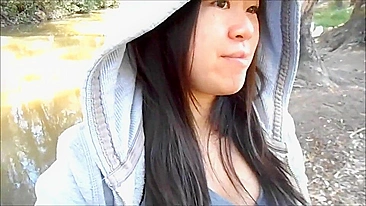 Amateur Asian Girl Gives Blowjob & Swallows Cum Outdoors