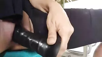 Mature MILF Fucks Herself with Big Dildo in Public Park