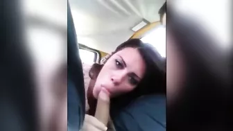 Homemade Blowjob by Sweet Brunette Girl in Car