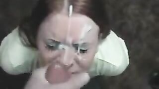 Redhead Girlfriend Messy Homemade Blowjob with Big Facial