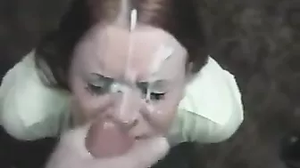 Redhead Girlfriend Messy Homemade Blowjob with Big Facial