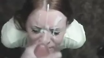 Redhead Girlfriend Messy Homemade Blowjob with Big Facial