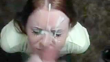 Redhead Girlfriend Messy Homemade Blowjob with Big Facial