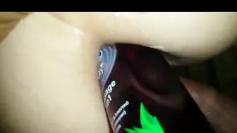 Homemade Double Penetration Anal Sex with Improvised Dildo & Hot Girlfriend