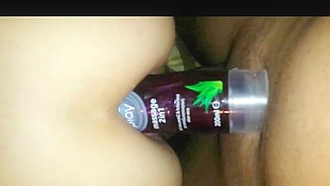 Homemade Double Penetration Anal Sex with Improvised Dildo & Hot Girlfriend