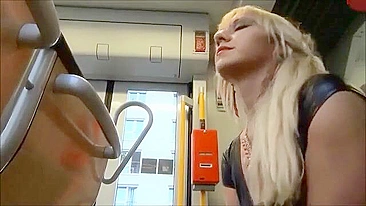 Homemade Porn Video with Messy Handjobs by Amateur Blondes in Public