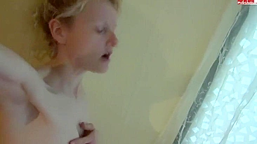 Flexible German Gymnast Homemade Sex with Skinny Girlfriend in Lace Lingerie and Tight Stockings