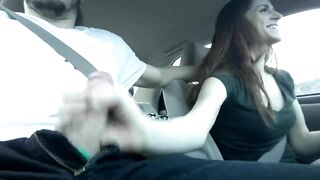 Redhead Girlfriend Gives Blowjob & Swallows Cum in Public Car