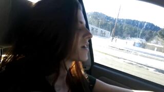 Redhead Girlfriend Gives Blowjob & Swallows Cum in Public Car