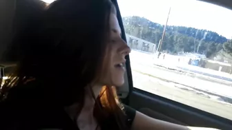 Redhead Girlfriend Gives Blowjob & Swallows Cum in Public Car