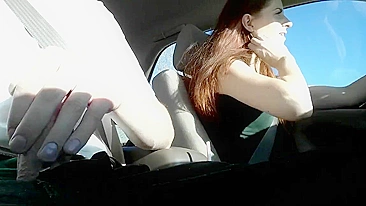 Redhead Girlfriend Gives Blowjob & Swallows Cum in Public Car