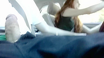Redhead Girlfriend Gives Blowjob & Swallows Cum in Public Car