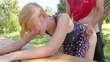 Amateur Blonde Glasses Couple Homemade Outdoor Fucking