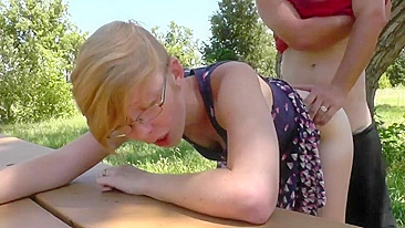 Amateur Blonde Glasses Couple Homemade Outdoor Fucking