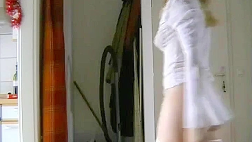 German MILF Swallows Cum in Homemade Lingerie and Pantyhose