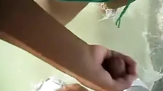 Homemade Beach Bikini Handjob with Cumshot and Stroking
