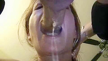 MILF Wife Messy Blowjob with Leather Strap and Cumshot