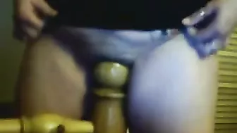 MILF Mom Fucks Bedpost with Dildo, Amateur BBW Brunette Orgasms