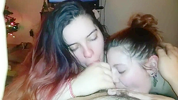 Homemade Threesome with Naughty Nymphs Swallowing Cum