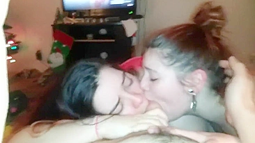 Homemade Threesome with Naughty Nymphs Swallowing Cum