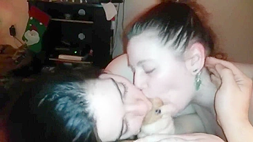 Homemade Threesome with Naughty Nymphs Swallowing Cum