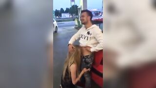 Public Blowjob Exhibition with Girlfriend at Gas Station