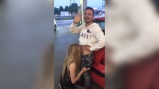 Public Blowjob Exhibition with Girlfriend at Gas Station