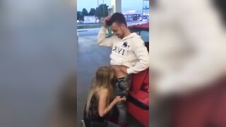 Public Blowjob Exhibition with Girlfriend at Gas Station