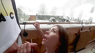 Homemade Amateur Blowjob in the Snow with Cumshot and Swallow