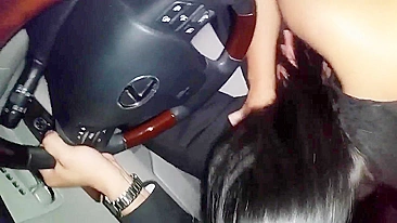 Homemade Asian Blowjob in Car with Public Slut