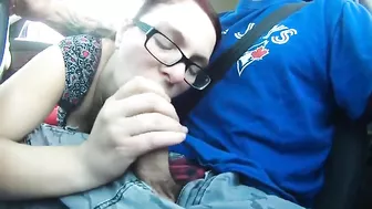 Redhead Girl Gets Blowjob While Driving Car - Amateur Homemade Sex