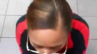 Homemade Blowjob at Work with Cum Swallowed by Ebony Glasses Wearer